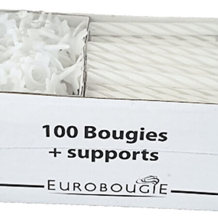 Boîte 100 Bougies Blanches + 100 Supports